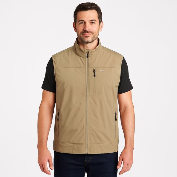 Willit Khaki Lightweight Soft-Shell Sleeveless Zip Front Vest Mens Size XXL NWT - Picture 1 of 14